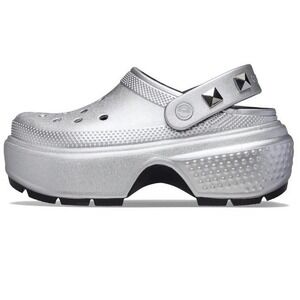 Crocs Stomp Metallic Silver Studded Clogs NWT Unisex W4 M2 RARE!